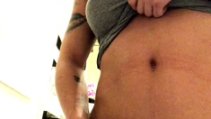 Solo sexy blonde with big tits masturbates