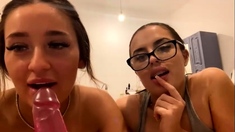 Blonde and brunette lesbians toying cunt