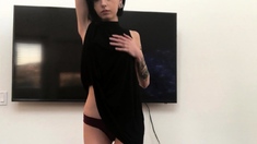Blonde teen in solo action with her pussy