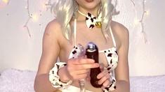 Stacked brunette goes solo toys and masturbation