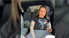 Masturbating in her car with vibrator plus dildo