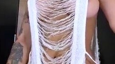 Sexy Blonde Babe With Big Boobs Strips Bra