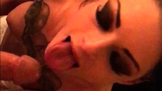 Big tit brunette MILF sucks and tit fucks a big cock