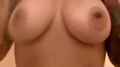Awesome Big Boobs Blonde Masturbates In The Shower