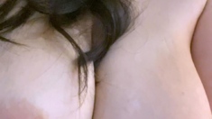 Busty Curly Brunette With Big Boobs Fucks On Couch