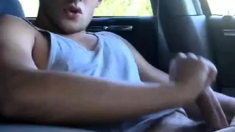 Str8 hot young jock jerks in his car