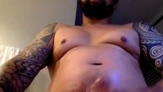 Chubby Inked Str8 Guy cums fast on cam #13