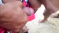 Beach 3way sex