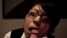 Japanese glasses girl blowjob and fuck